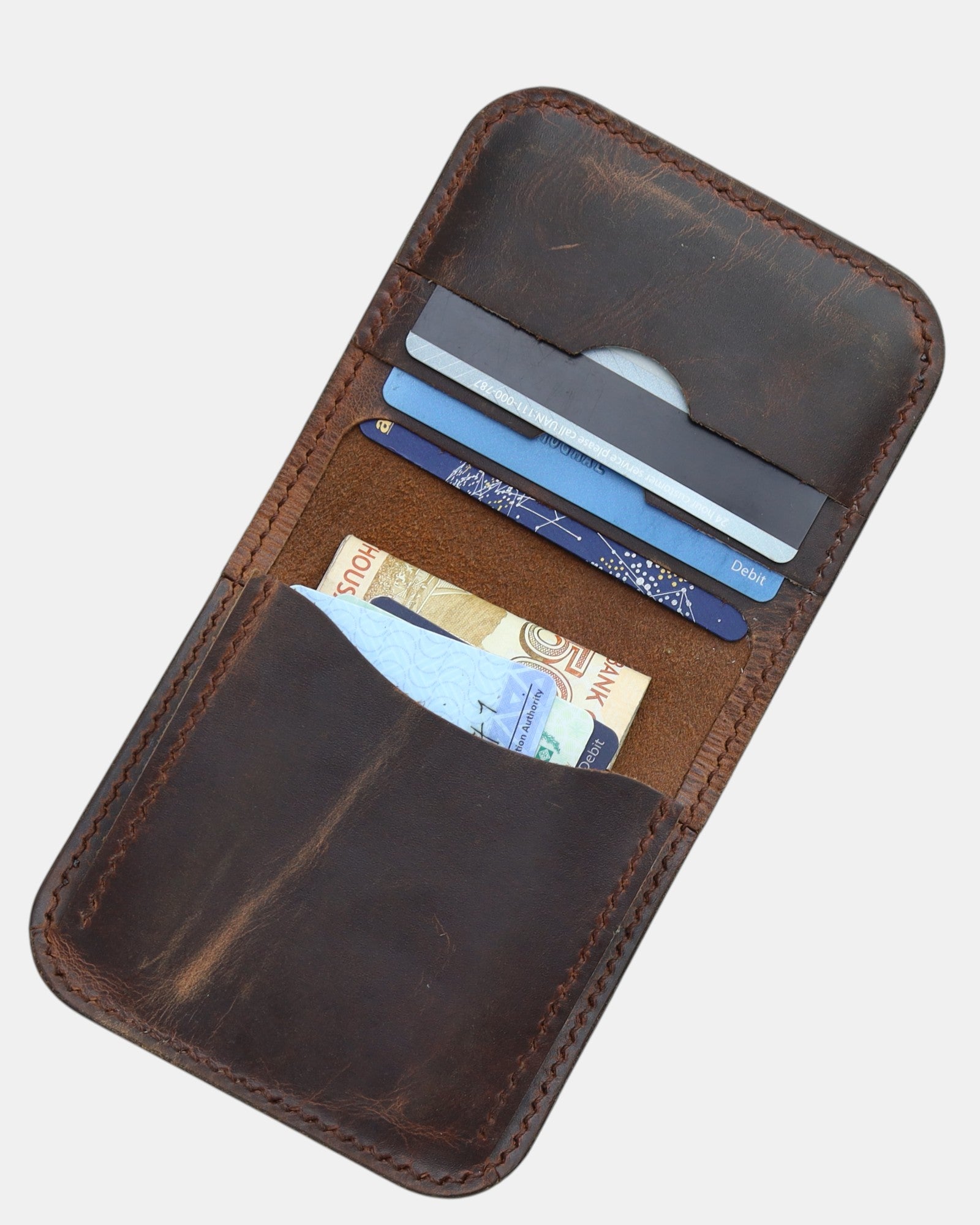 Handmade Real Leather Crazy Horse Bifold Wallet - D-900