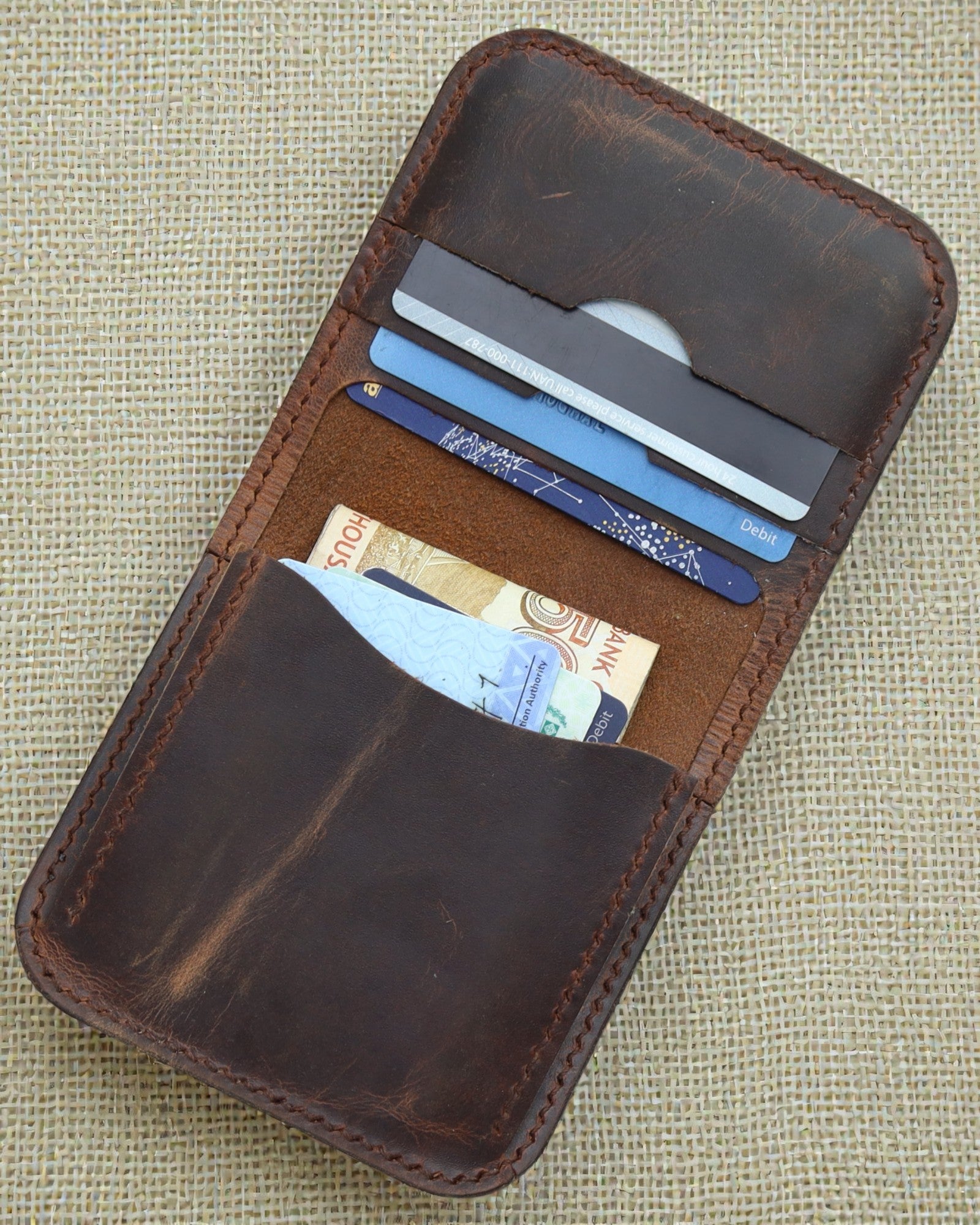 Handmade Real Leather Crazy Horse Bifold Wallet - D-900